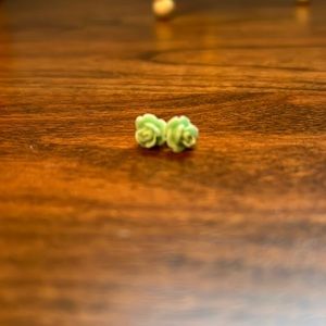 Teal rose earrings